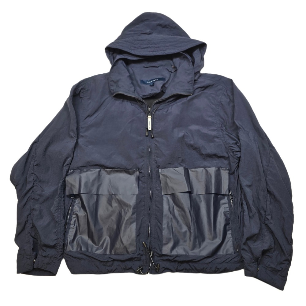 Cole Haan Grand‎ OS Rain Coat Mens Small Navy Blue Hooded Windbreaker Jacket